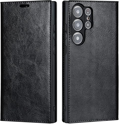 iCoverCase Funda tipo cartera para Samsung Galaxy S23 Ultra con soporte para ranuras para tarjetas, función atril de cuero prémium con función de