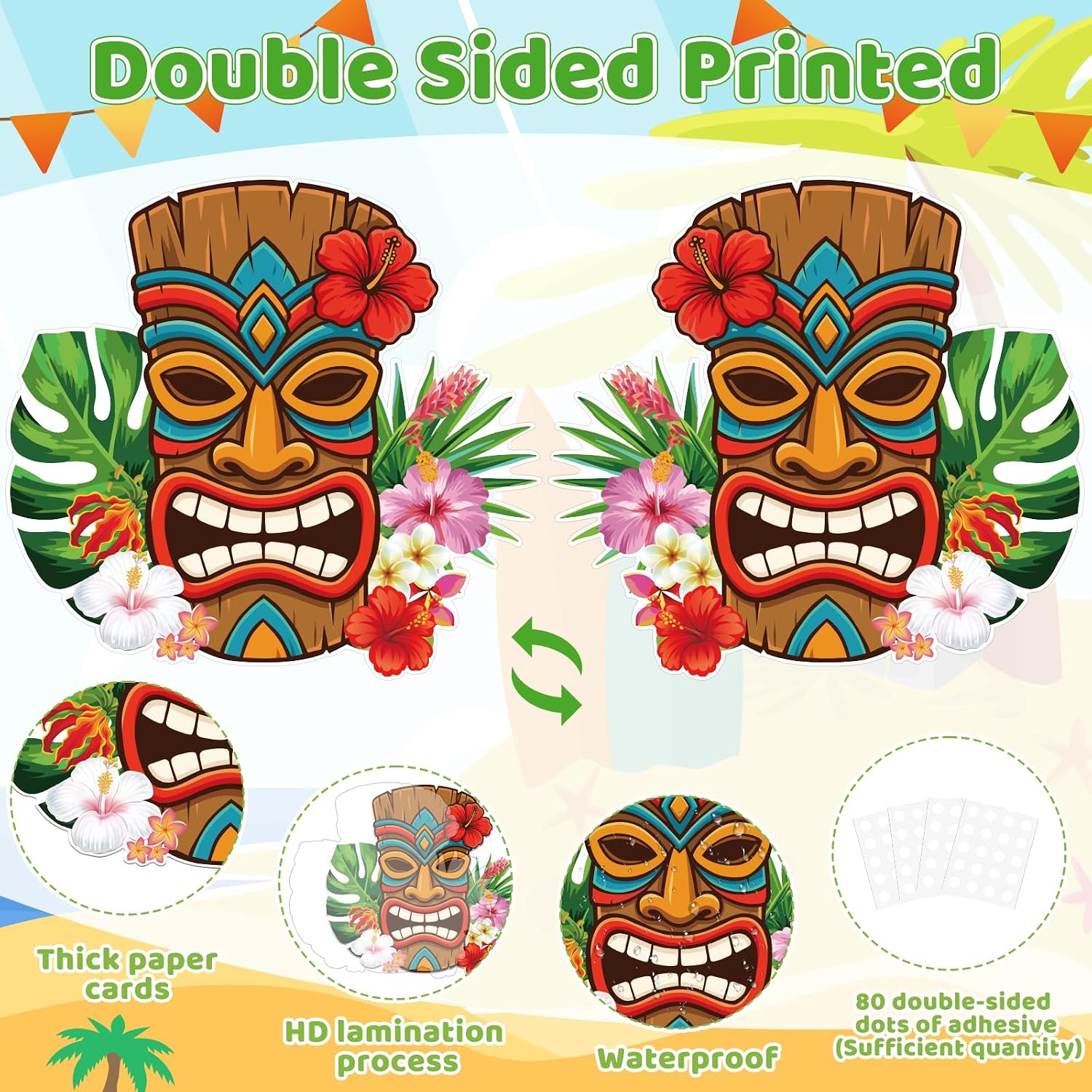 COCHIE Large 11"x14" Summer Hawaiian Luau Party Decorations Cutouts Set, 12PCS Paper Tropical Palm Leaves Hibiscus Flower Cutout Decor, Beach Pool Party Cut Outs Wall Door Windows Decoration (Hawaii)