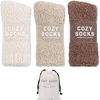 Cozy Socks for Women Gifts 3 Pairs Luxe Cloud Fuzzy Socks for Home Sleep