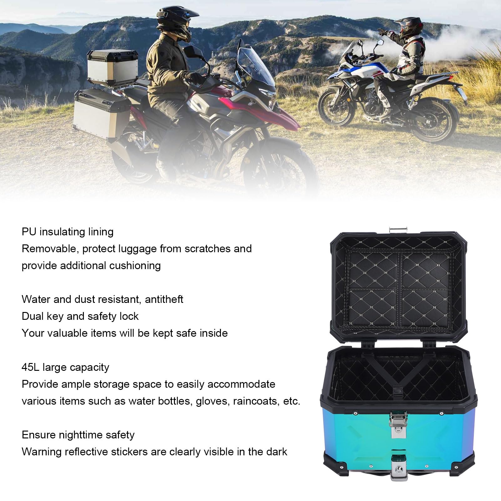 Colorful Motorcycle Tail Box Shockproof High Strength 45L