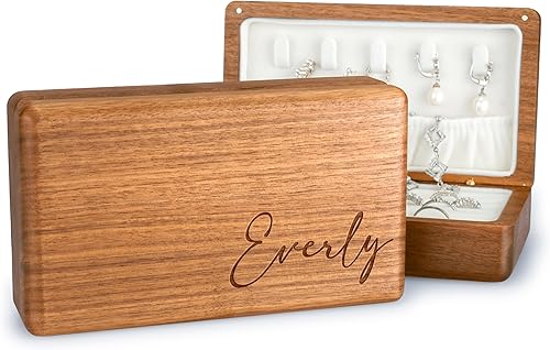 Joyero personalizado con nombre 10 diseños, cereza Caja organizadora de joyas de madera personalizada, estuche de viaje de joyería personalizado,