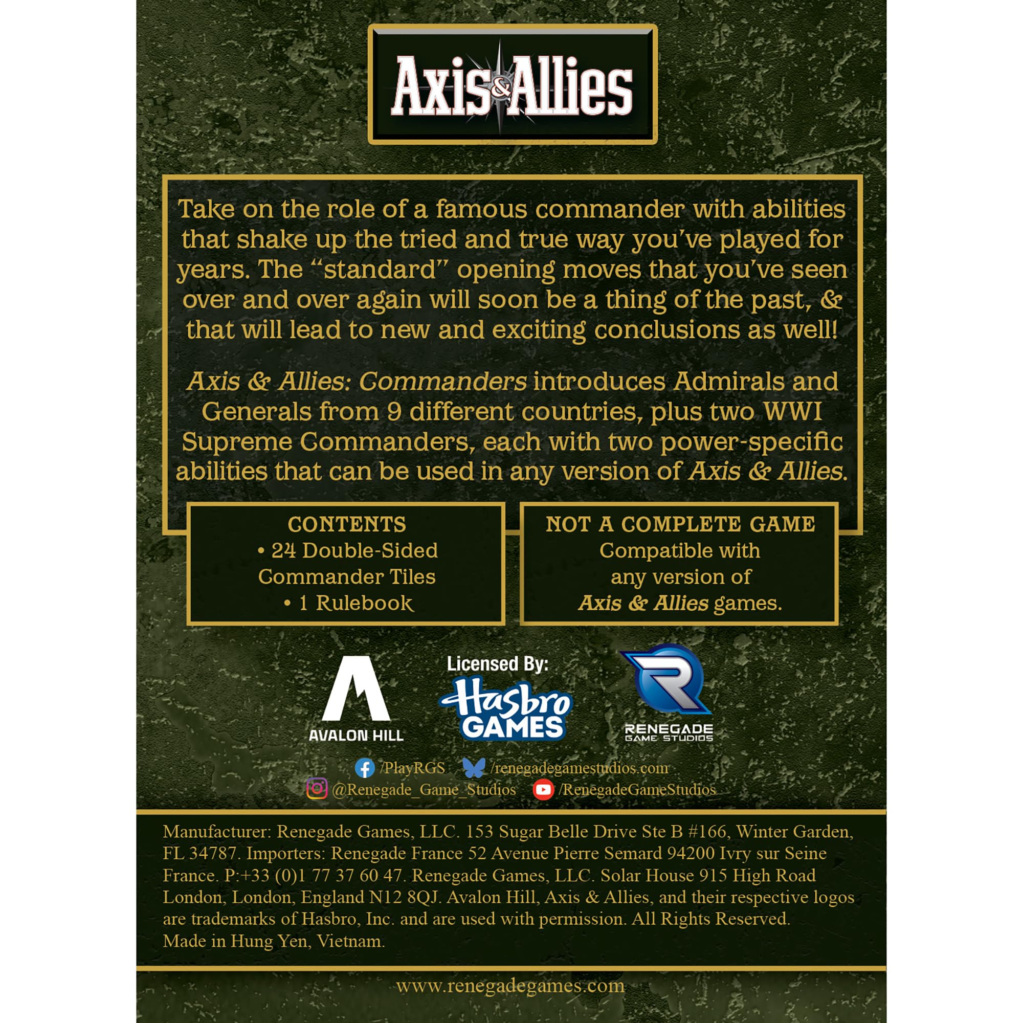 Amazon.com: Renegade Game Studios Axis & Allies Commanders - 24