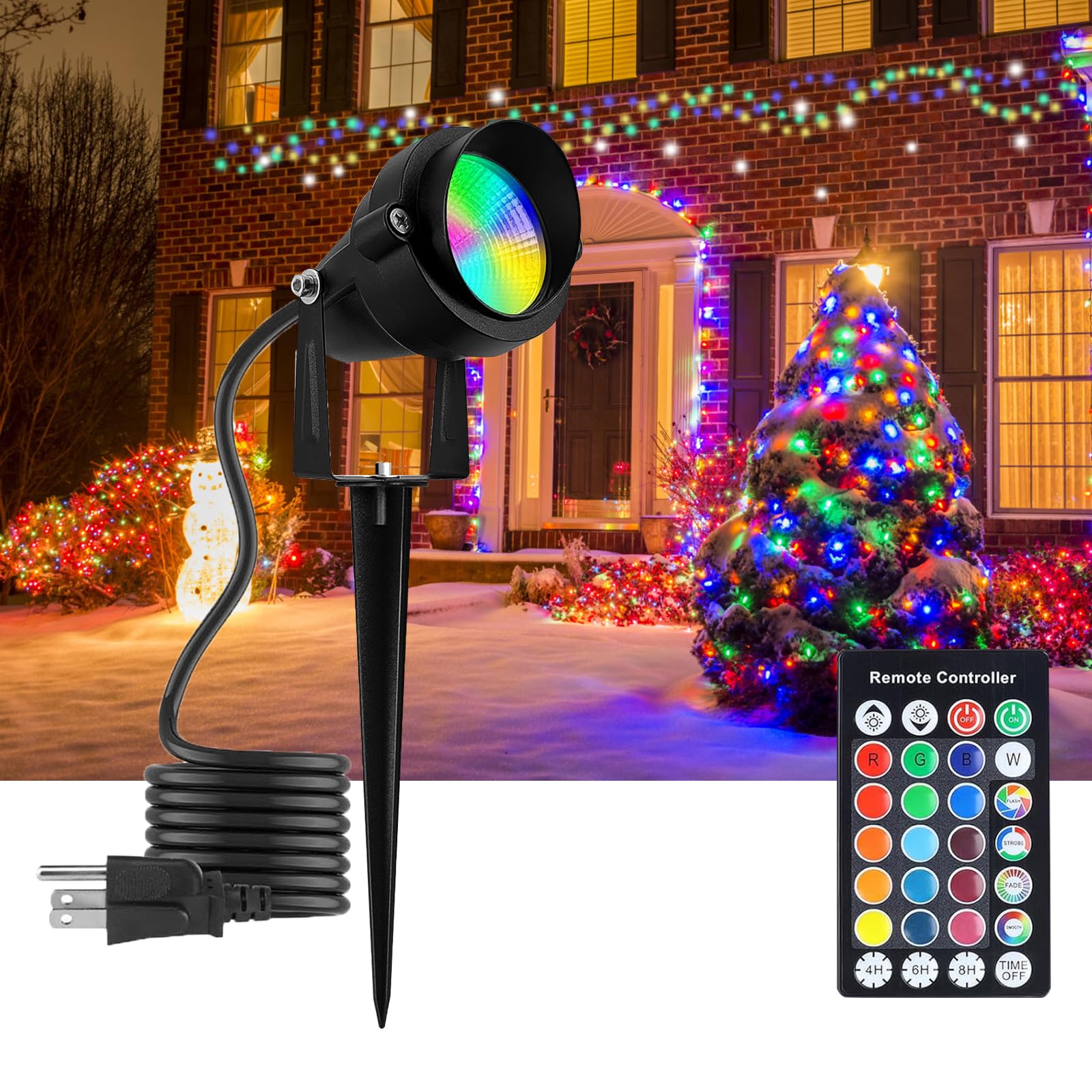 Christmas Spotlight Outdoor 15W with Remote Control 110V COB LED Spot Lights Outdoor RGB Color Changing Landscape Lights for Yard Tree Path Garden Decor(1 Pack)