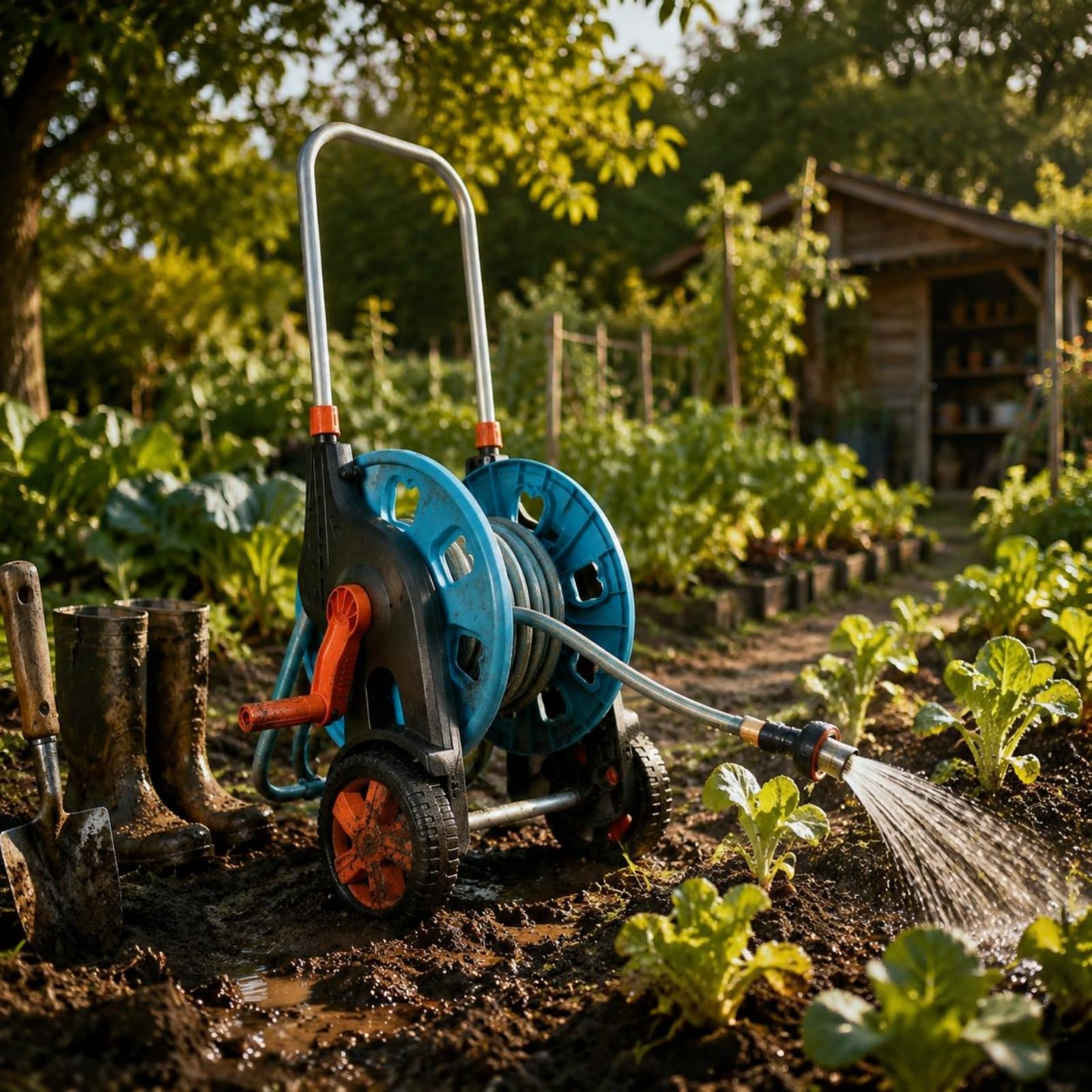Beweglicher Gartenschlauchwagen mobiles Design fahrbarer Schlauchaufroller großes Fassungsvermögen Schlauchwagen für Garten, Außenbereich, Hof