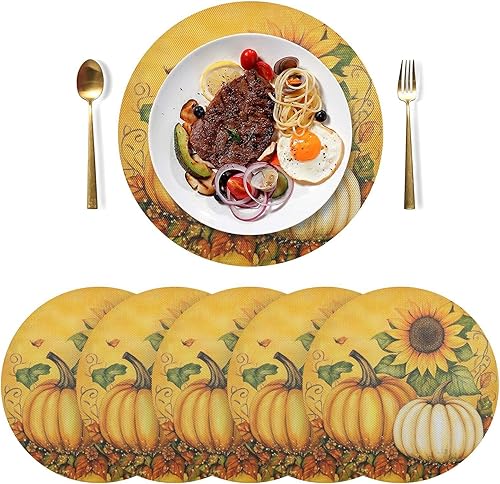 Miniatura 9 de Juego de 4 manteles individuales redondos con texto en inglés "Merry Christmas", manteles individuales de 15 pulgadas para cocina, mesa de comedor,