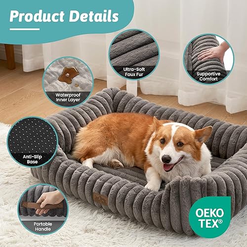 Miniatura 5 de Cama ortopédica para perros pequeños y gatos, cama rectangular lavable para mascotas con parte inferior antideslizante, cama suave y calmante para