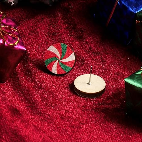 Miniatura 3 de Christmas Stud Earrings for Women Girls Handmade Wooden Christmas Gingerbread Man Tree Peppermint Candy Cane Statement Earrings Christmas Holiday