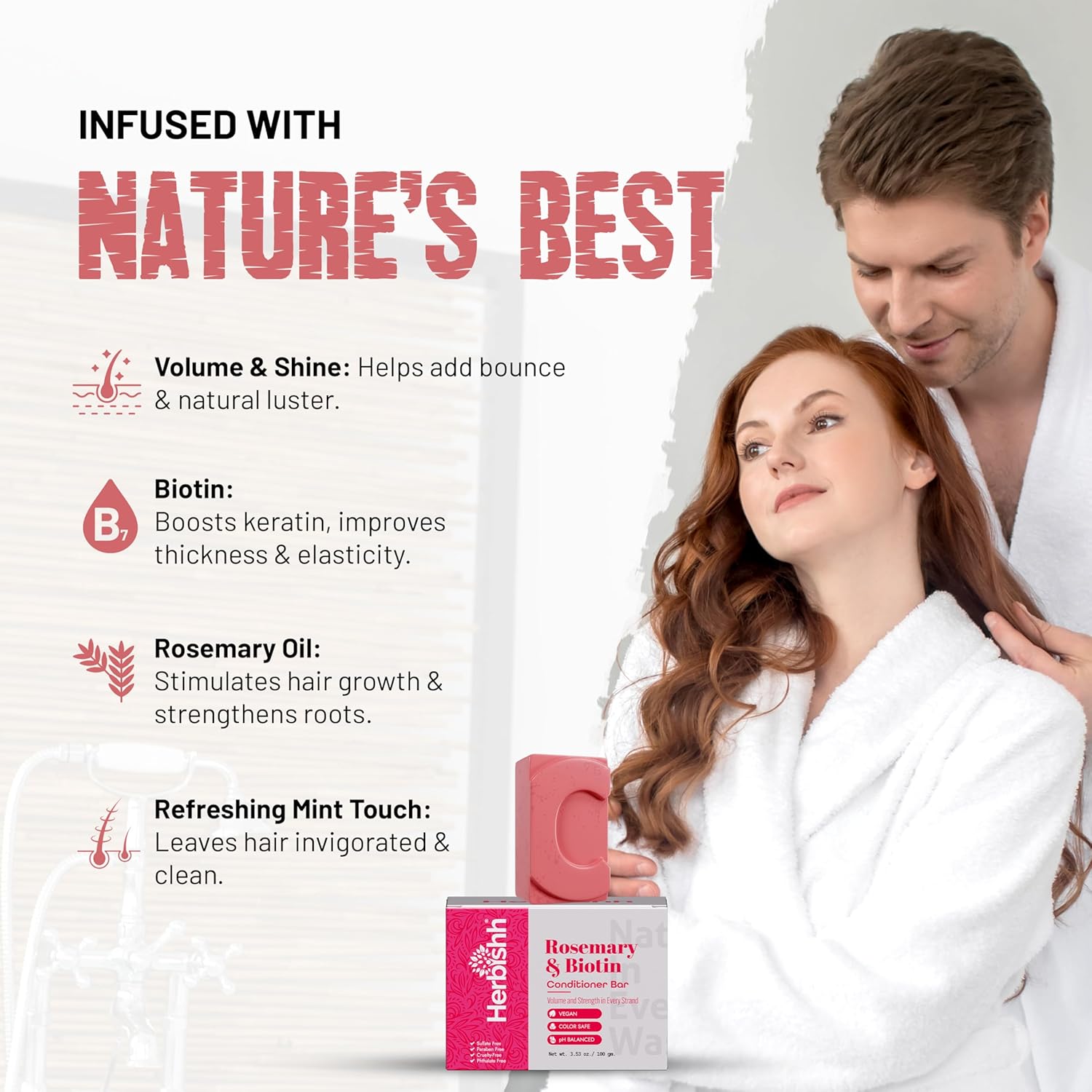 Herbishh Rosemary Conditioner Bar for Hair Growth, Volumizing Solid Conditioner, Strengthening Biotin Bar, Cleansing Soap for Women & Men, Ideal for Curly & Straight Hair Vegan & Sulfate-Free 3.53 oz - Image 3