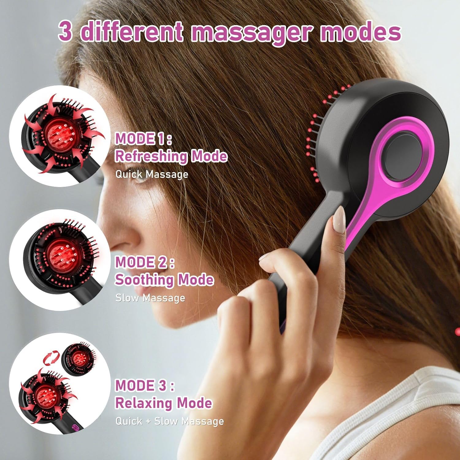 Masajeador de cabeza,2 en 1 eléctrico cepillo masajeador cuero cabelludo,masajeador cuero cabelludo,scalp massager, 3 modos para masaje y cuidado del (gris)