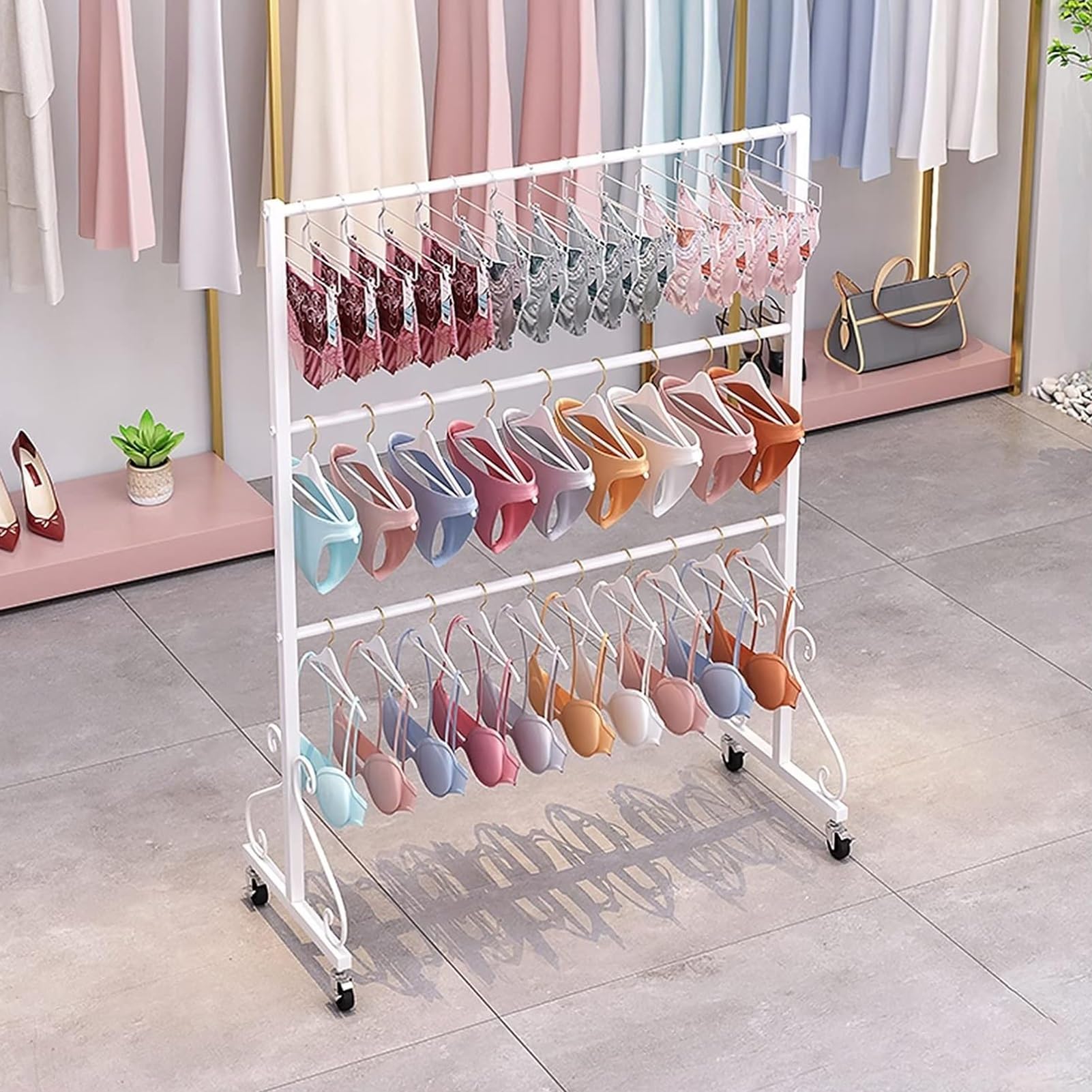 Jkjzsalj White Commercial Lingerie Center Island Rack,Clothing Store Underwear Rack,Retail Store Panty Shorts Bra Display Stand,Floor-Standing Garment Hanger Organizer For Boutique,-150X40x130cm