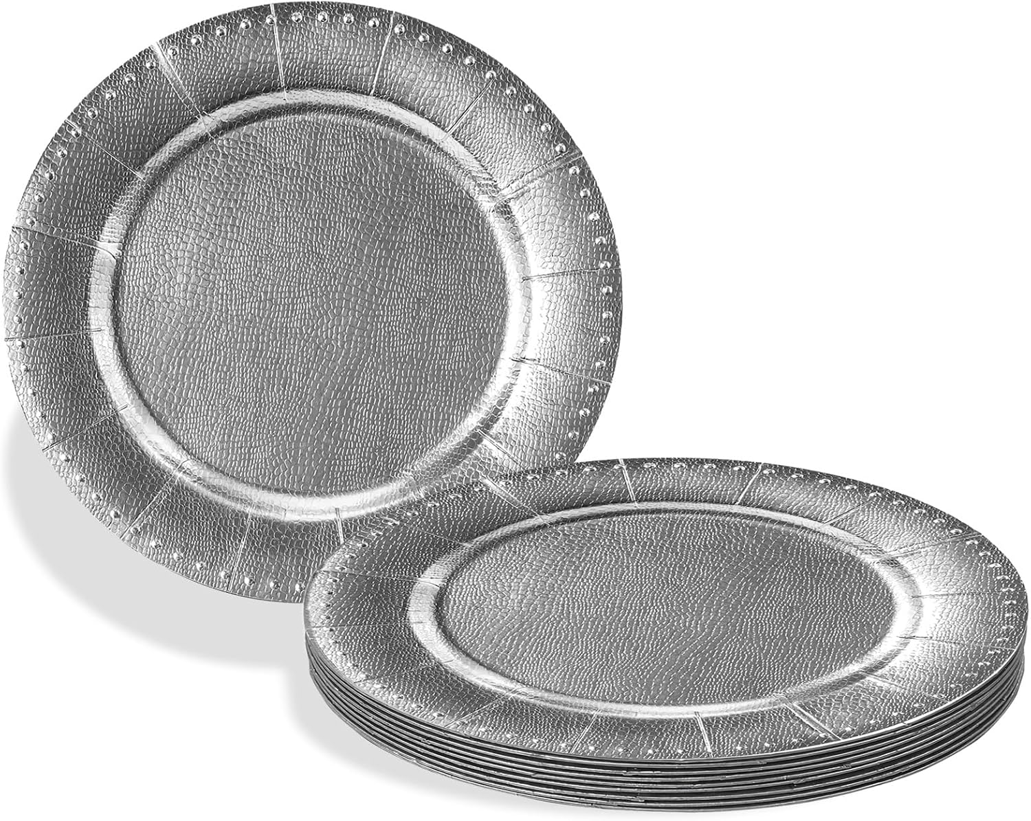 Silver with Beaded Rim Disposable Charger Paper Plates - 13" (Pack of 10) - Perfect for Weddings, Parties & Special Occasions