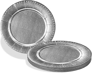 Silver with Beaded Rim Disposable Charger Paper Plates - 13" (Pack of 10) - Perfect for Weddings, Parties & Special Occasions