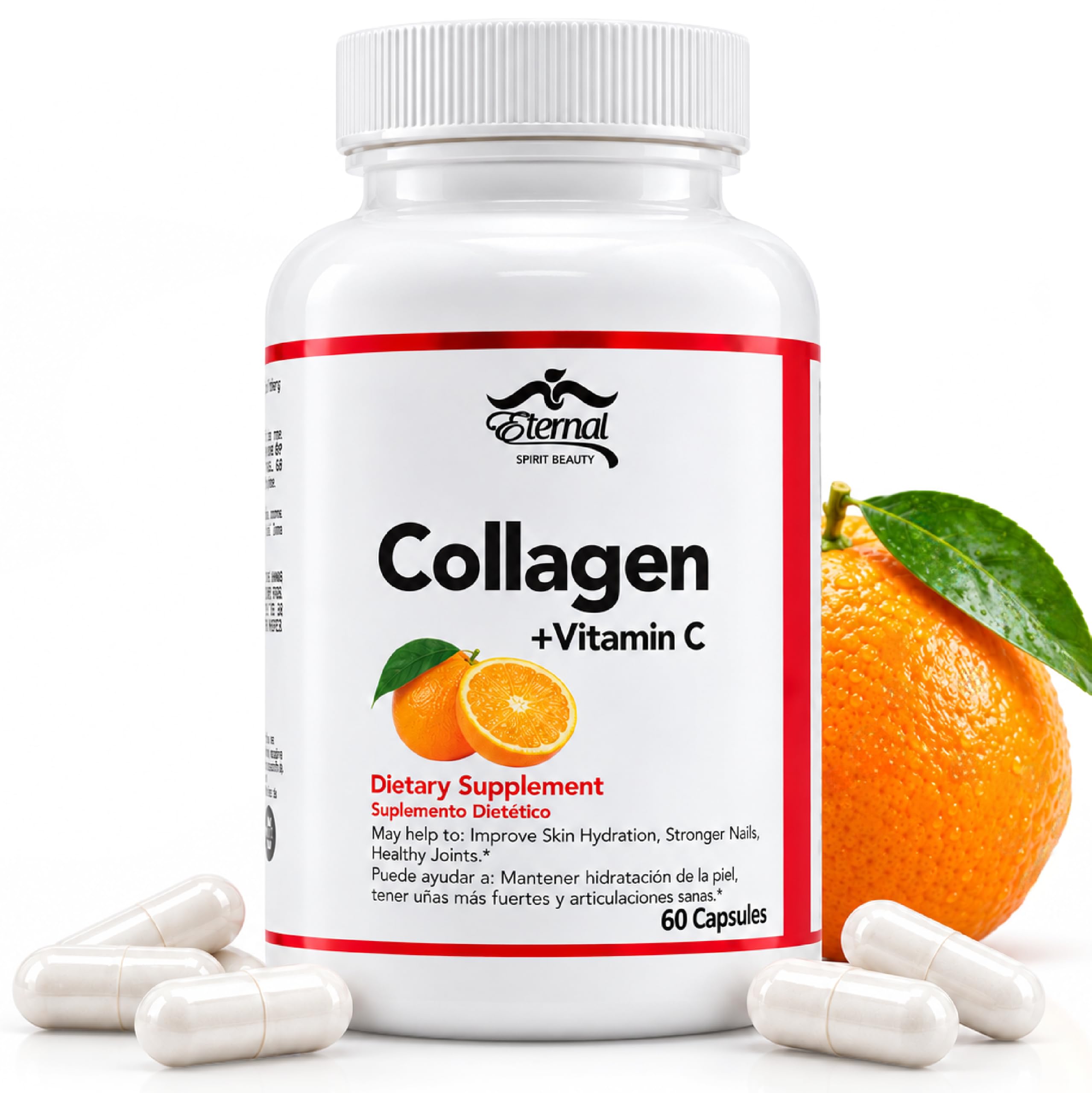 Eternal- Colageno Hidrolizado Con Vitamina C - Colageno Natural para La Cara Y Piel- 60 capsulas