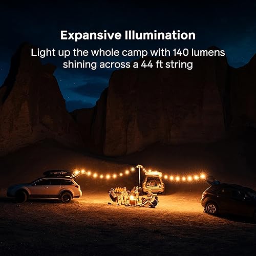 Miniatura 3 de BioLite Guirnalda de luces solares de 44 pies en blanco cálido, 20 bombillas LED inastillables, IPX4 resistente al agua, luces recargables USB-C