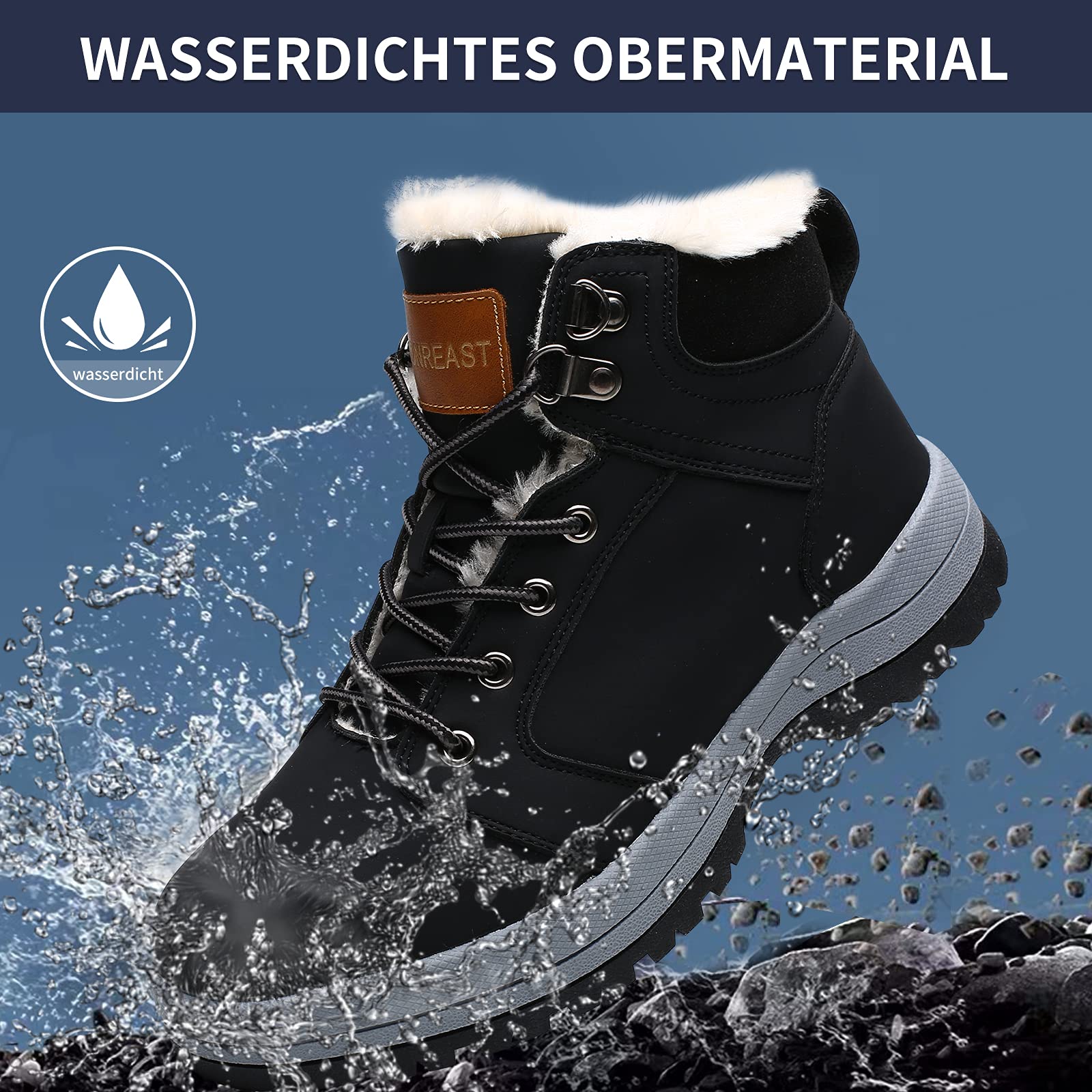 visionreast Ciepłe buty zimowe z podszewką, unisex, wodoszczelne, buty trekkingowe, buty zimowe, dla mężczyzn i kobiet, antypoślizgowe, sznurowane, do aktywności na świeżym powietrzu