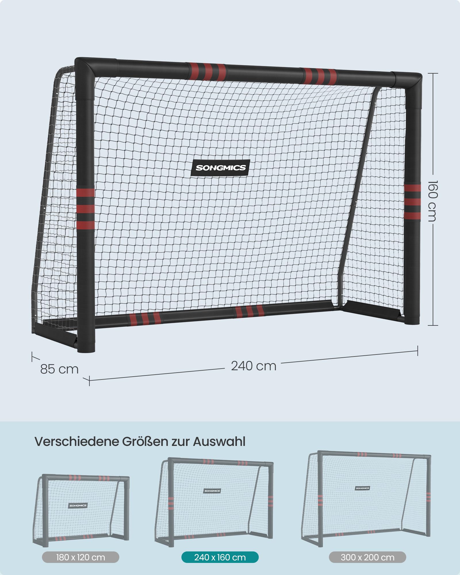 SONGMICS Fußballtor, für alle Altersgruppen, Stahlrohre, PE-Netz, Outdoor, Garten, Strand