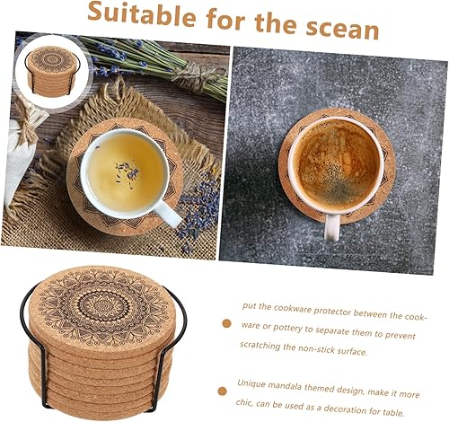 Miniatura 9 de Luxshiny Juego de portavasos con base de corcho, diseño de mandala, portavasos de mandala, posavasos para arte de mandala, posavasos redondos,