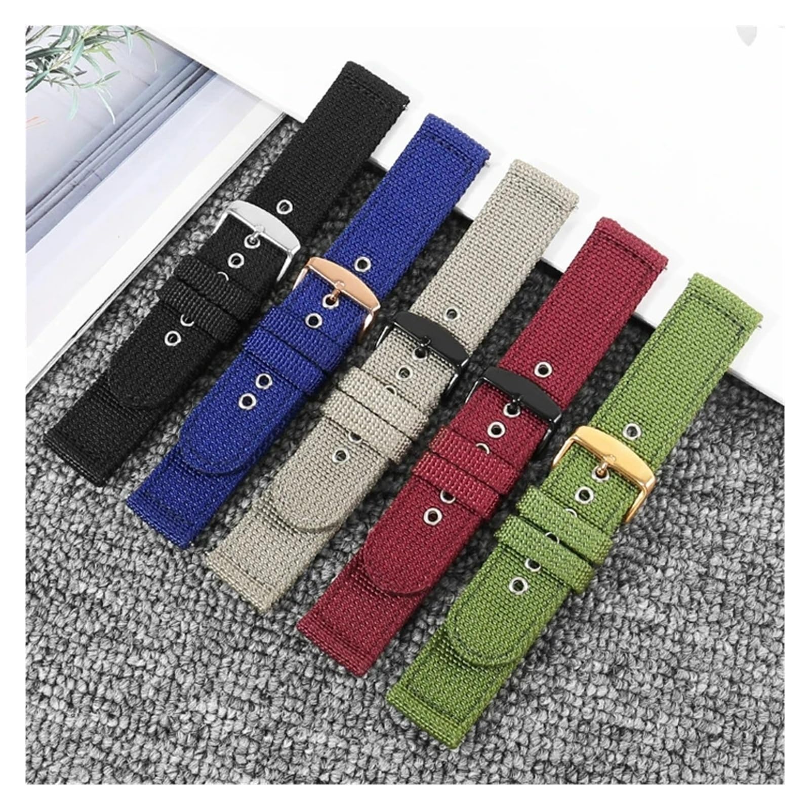HuanJ Bracelet De Montre En Nylon À Interface Plate Et Droite, Dimensions: 19, 20, 21, 22, 23 Et 24mm