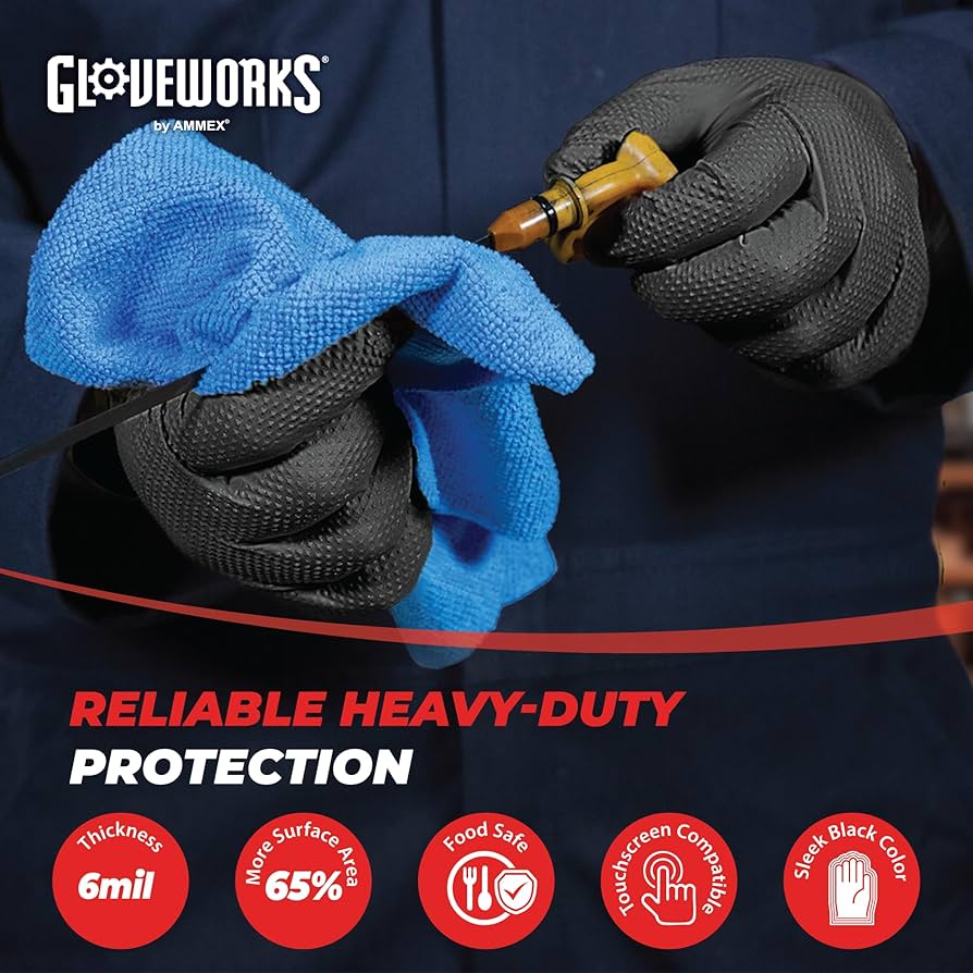 GLOVEWORKS HD Industrial Black Nitrile Gloves - 6 mil, Latex