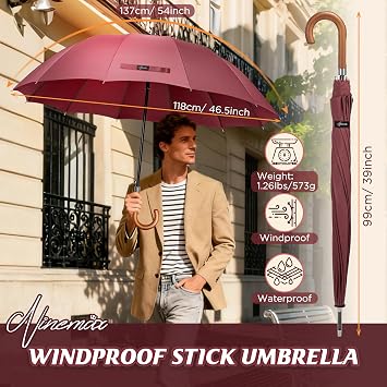 NINEMAX Large Umbrella Windproof Strong, Umbrella Wooden Handle Classic