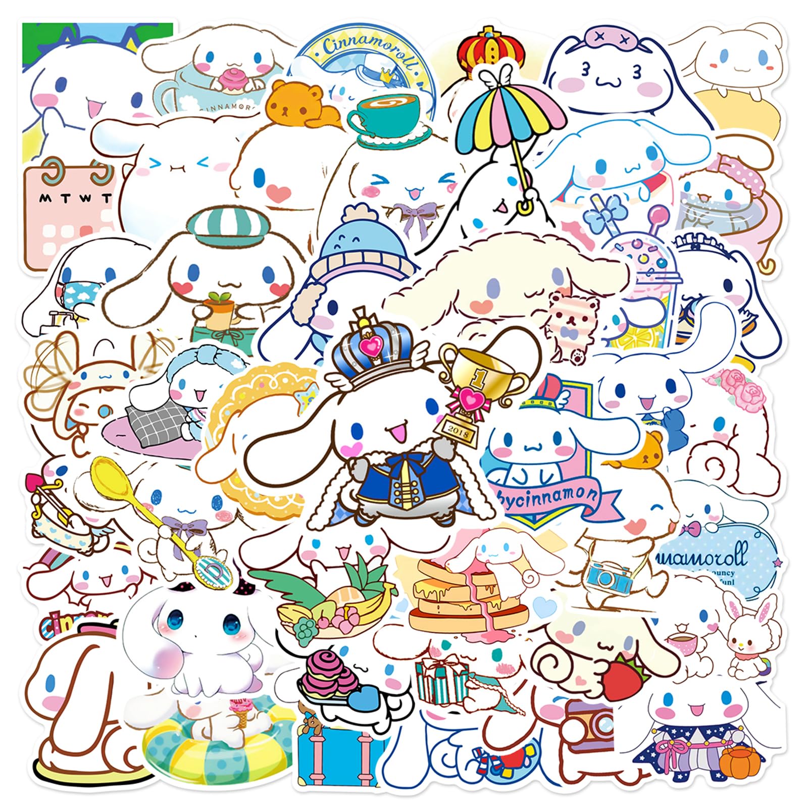 50pcs Cute Cinnamoroll Stickers for Water Bottle, Kawaii Sanrio Dog Waterproof Vinyl Decal for Kids Girl Teen Adult Laptop Skateboard Phone Travel Case Bike Guitar Computer