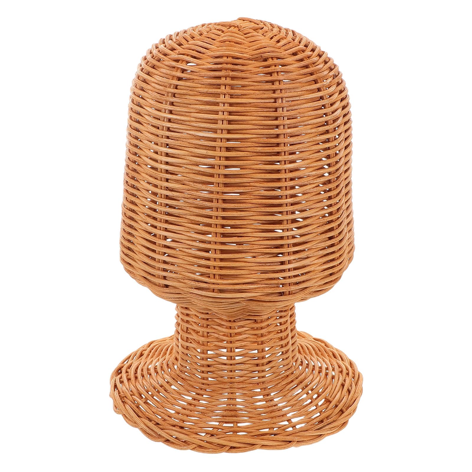 Soporte para Peluca de Ratán Tejido a Mano, Soporte Rústico para Exhibición y Almacenamiento de Pelucas y Sombreros, Altura 27 Cm, Adecuado para Salones y Uso Doméstico