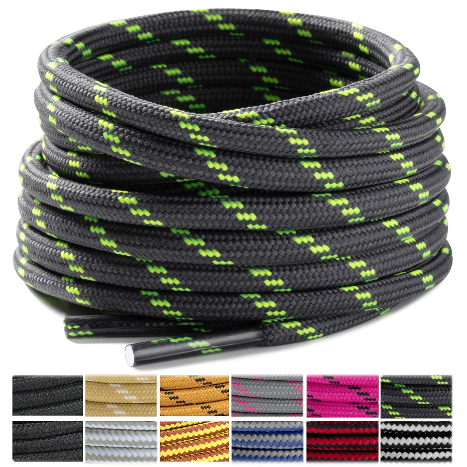 Stepace Round Shoelaces [2 Pairs] Heavy Duty Boot Shoe Laces for Hiking Work Boots