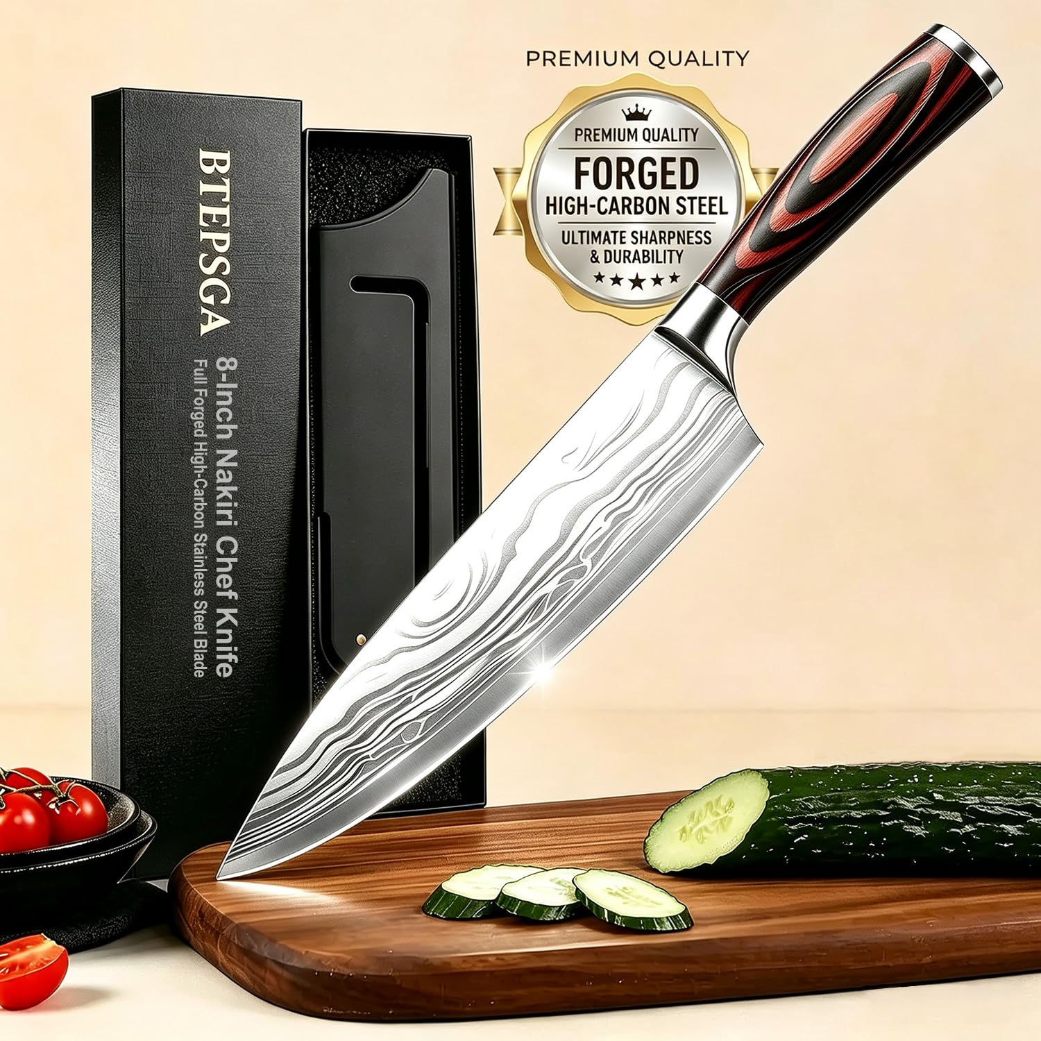8" Japanese Chef Knife, High Carbon Steel, Ultra Sharp Cooking Knife — Amazon image 9