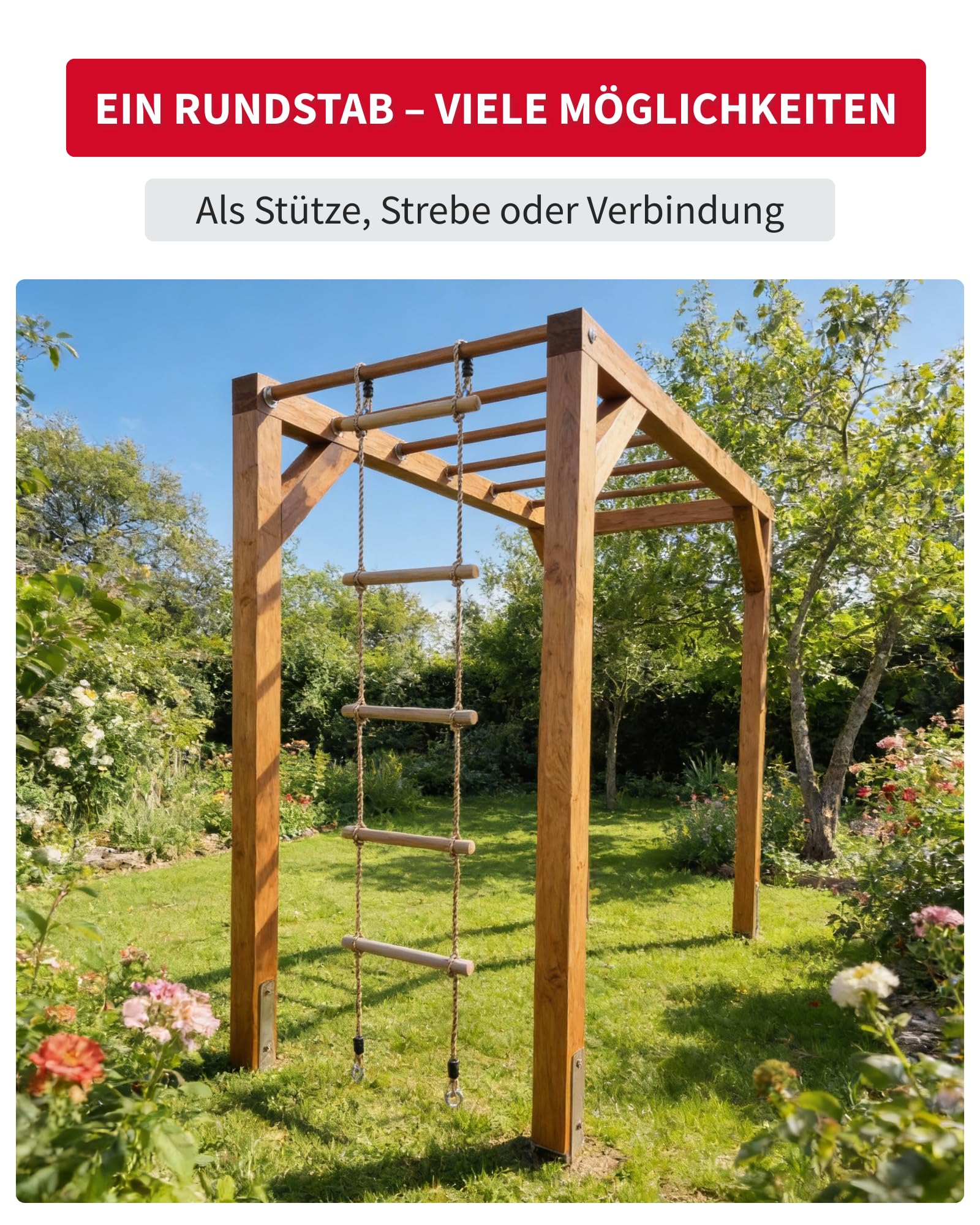 Gedotec Bague ronde en chêne lisse - Bâtons ronds en bois 1000 mm, Ø 14 mm - Lot de 10 chevilles en bois - Bâtons ronds en bois pour le bricolage MADE IN AUSTRIA -Bâtons de bricolage avec environ 8%