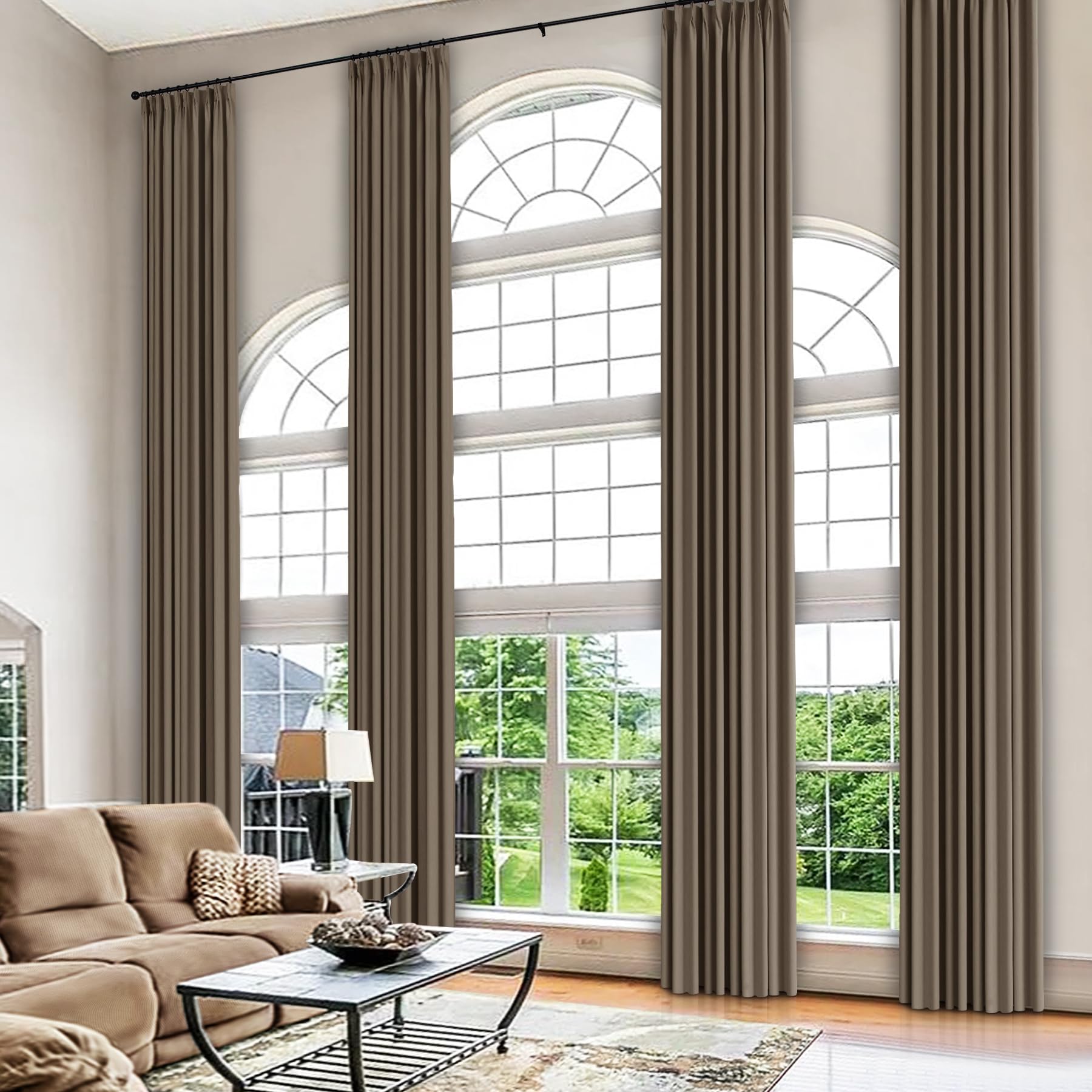 frelement 18ft tall velvet curtains full light blocking curtains with pinch pleat top luxury velvet drapes for high living room thermal insulated curtain with tieback 50" wx216 l taupe 1 panel