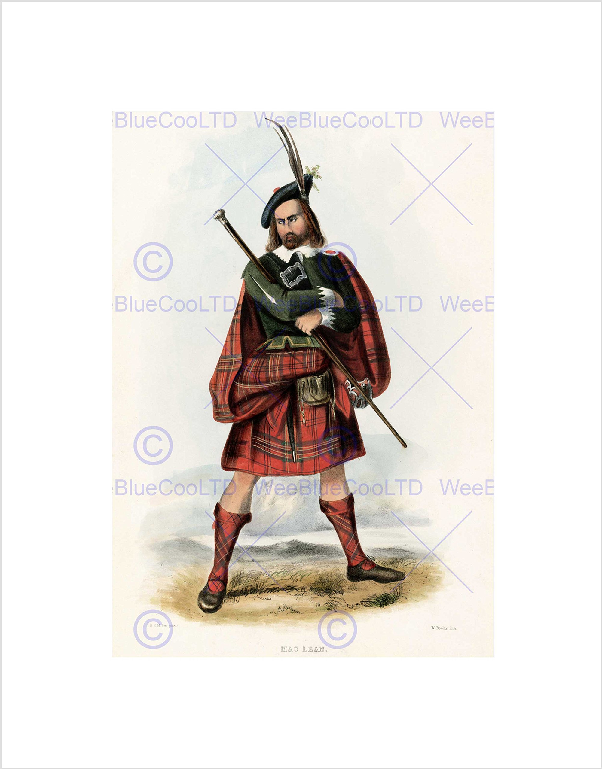Wee Blue Coo Painting Portrait Highland Clan Scotland Tartan Maclean Wall Art Print