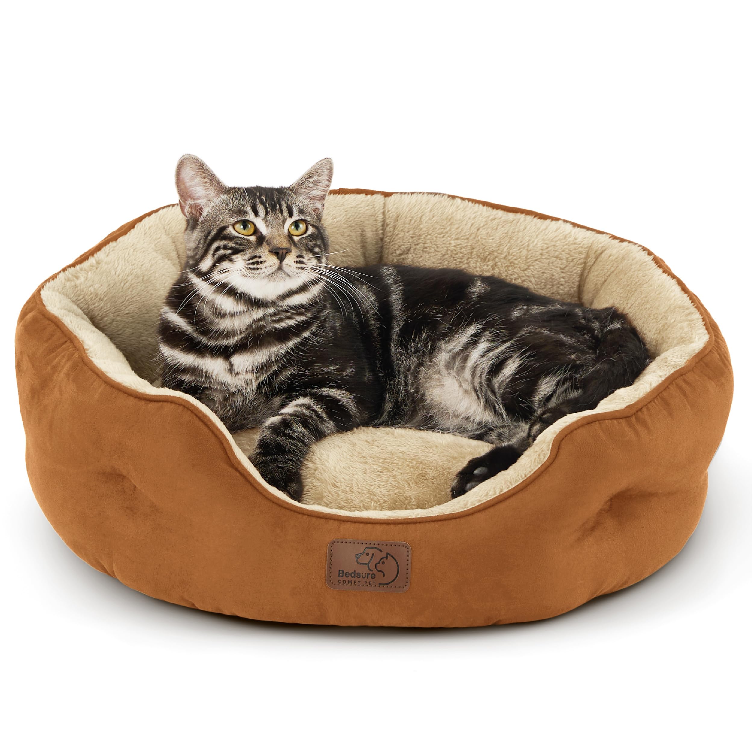 Bedsure Dog Beds for Small Dogs - Round Cat Beds for Indoor Cats, Washable Pet Bed for Puppy and Kitten with Slip-Resistant Bottom, 20 Inches,