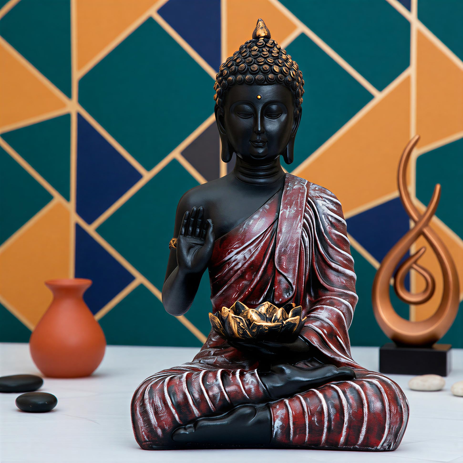 Polystone Home Decor Decoration Buddha Idol Statue Showpiece Gift Gifting Item-RE_BLK-DB2-(21)