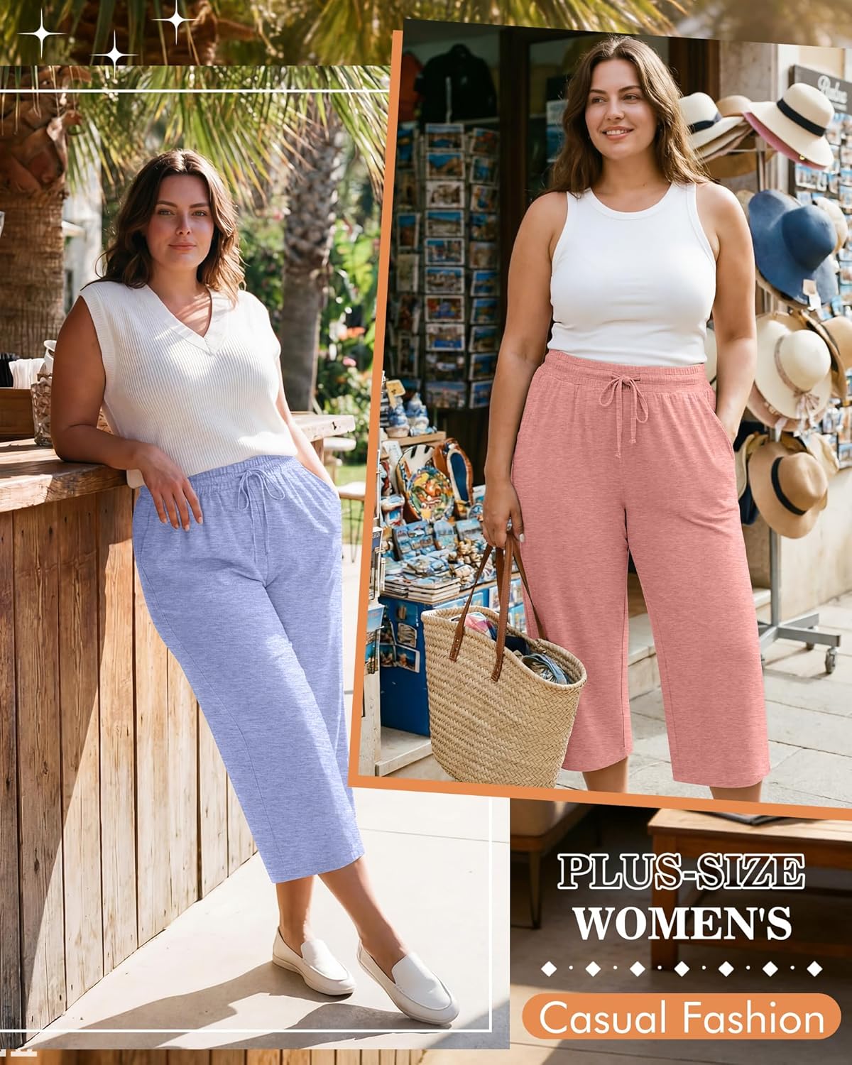 Huukeay 3 Pack Women's Plus Size Capris Wide Leg Yoga Capri Sweatpants Drawstring Loose Fit Summer Cropped Pants with Pockets - Image 6