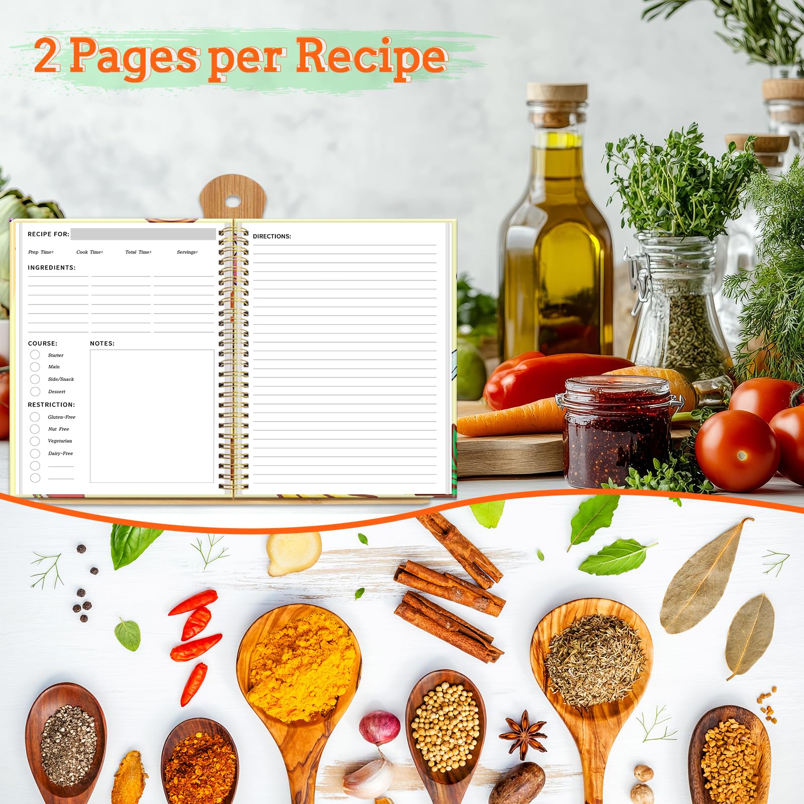 BLESWIN Blank Recipe Book for Own Recipes A5 Hardcover Cookbook Recipe, Spiral Recipe Journal Organize Your Recipes - Image 3
