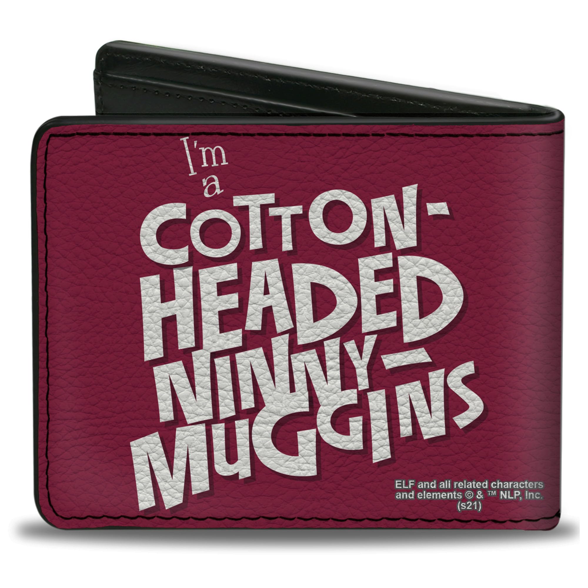 Buckle-Down Men's Holiday Movies Wallet, Bifold, Elf Buddy Screaming Pose with Muggins Quote, Vegan Leather, 4.0