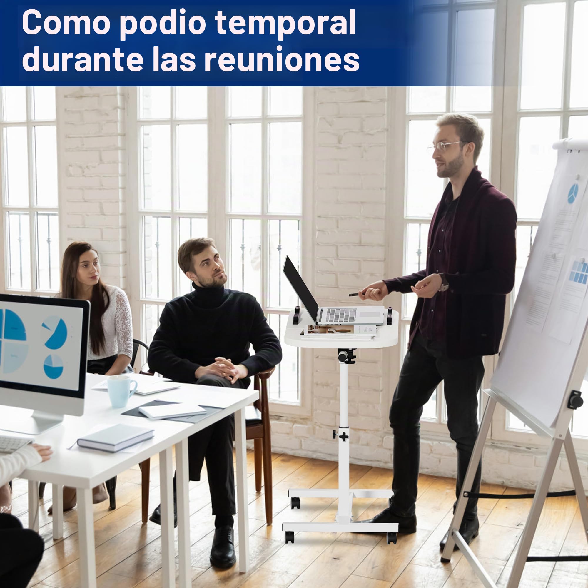 Mesa auxiliar móvil, mesa auxiliar de cuidado ajustable para cama con 4 ruedas, 60 x 40 cm, mesa giratoria para salón, dormitorio, oficina, cama, sofá, máx. 20 kg, color blanco