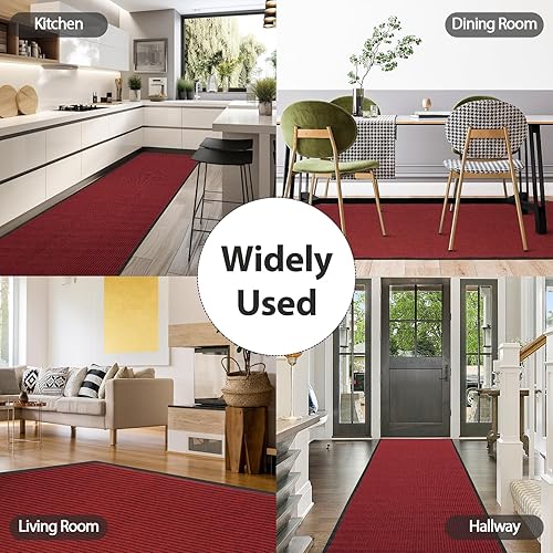 Miniatura 9 de Tapete grande de 3 x 16 pies para exteriores, para uso comercial, doble rayas, para pasillo, entrada, antideslizante, parte trasera de goma,