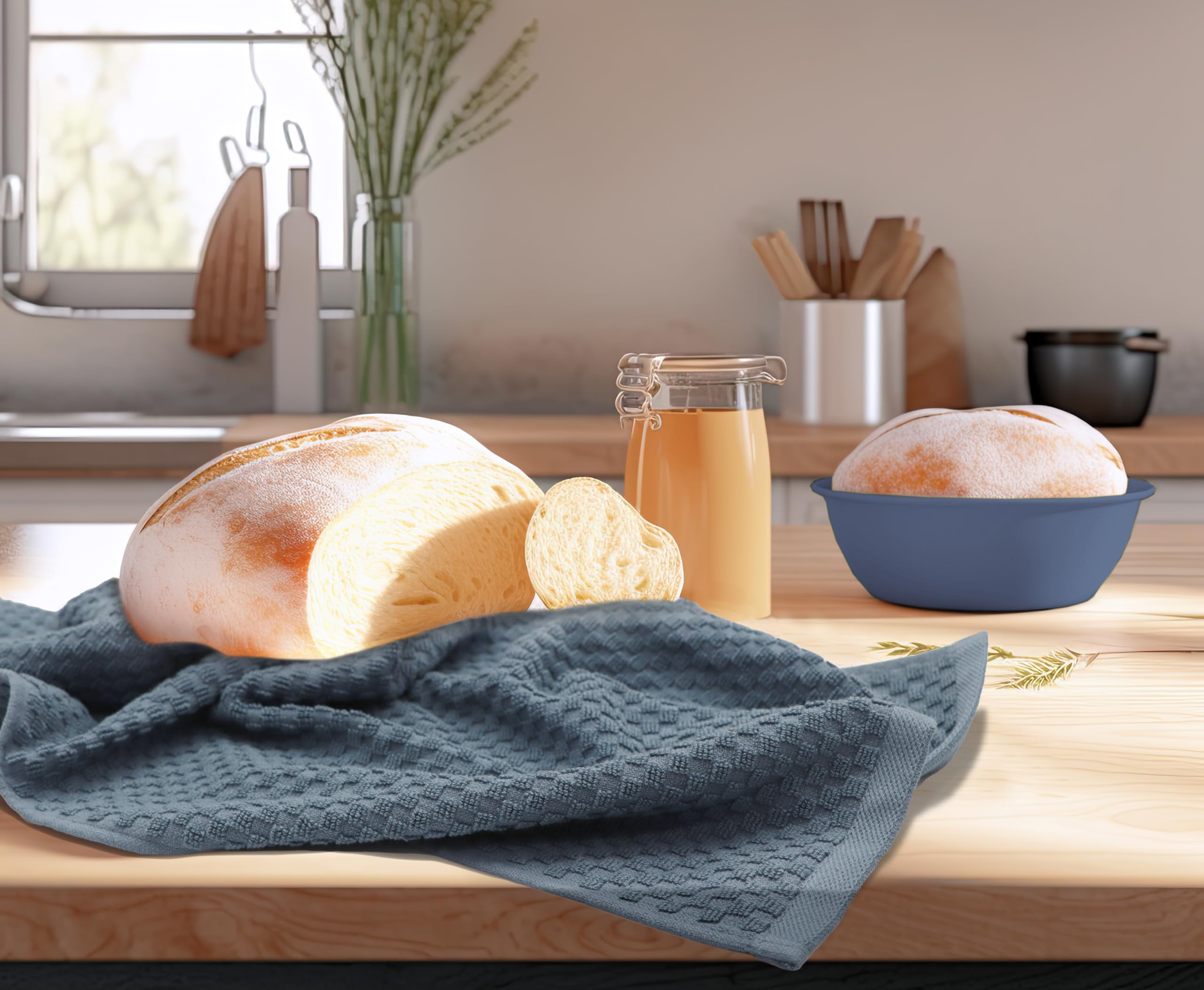 COTTON CRAFT Set di 12 strofinacci in spugna, 100% cotone, trama a nido d'ape, morbidi, assorbenti, ad asciugatura rapida, a basso contenuto di lanugine, riutilizzabili, per bar, 40,6 x 71 cm, blu