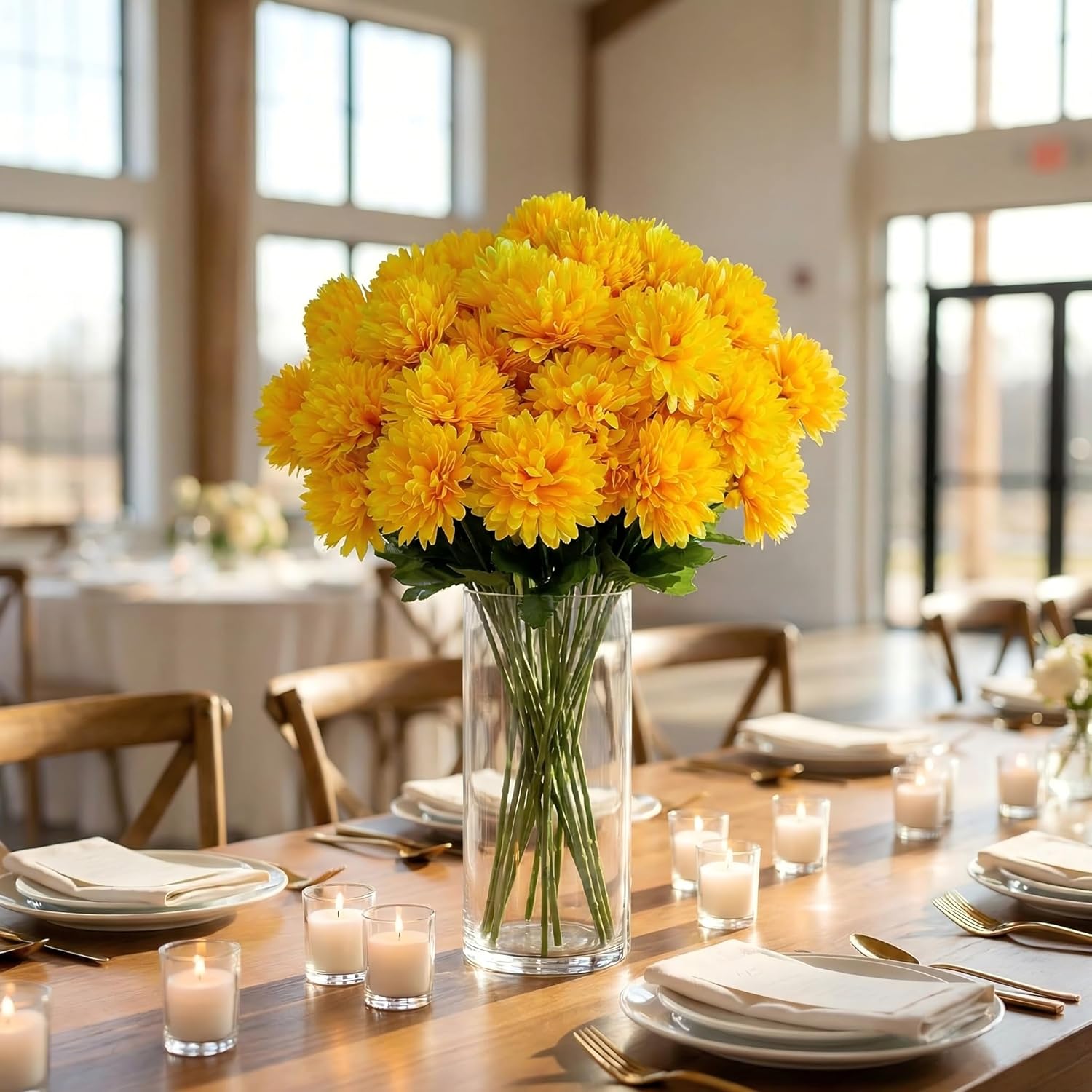 48 Pcs Artificial Chrysanthemum Flowers Heads For Homecoming Mum Centerpieces，4''Faux Silk Chrysanthemum Flowers Ball for Home Office Coffee House Parties and Wedding Decor (48, yellow, 4 '')