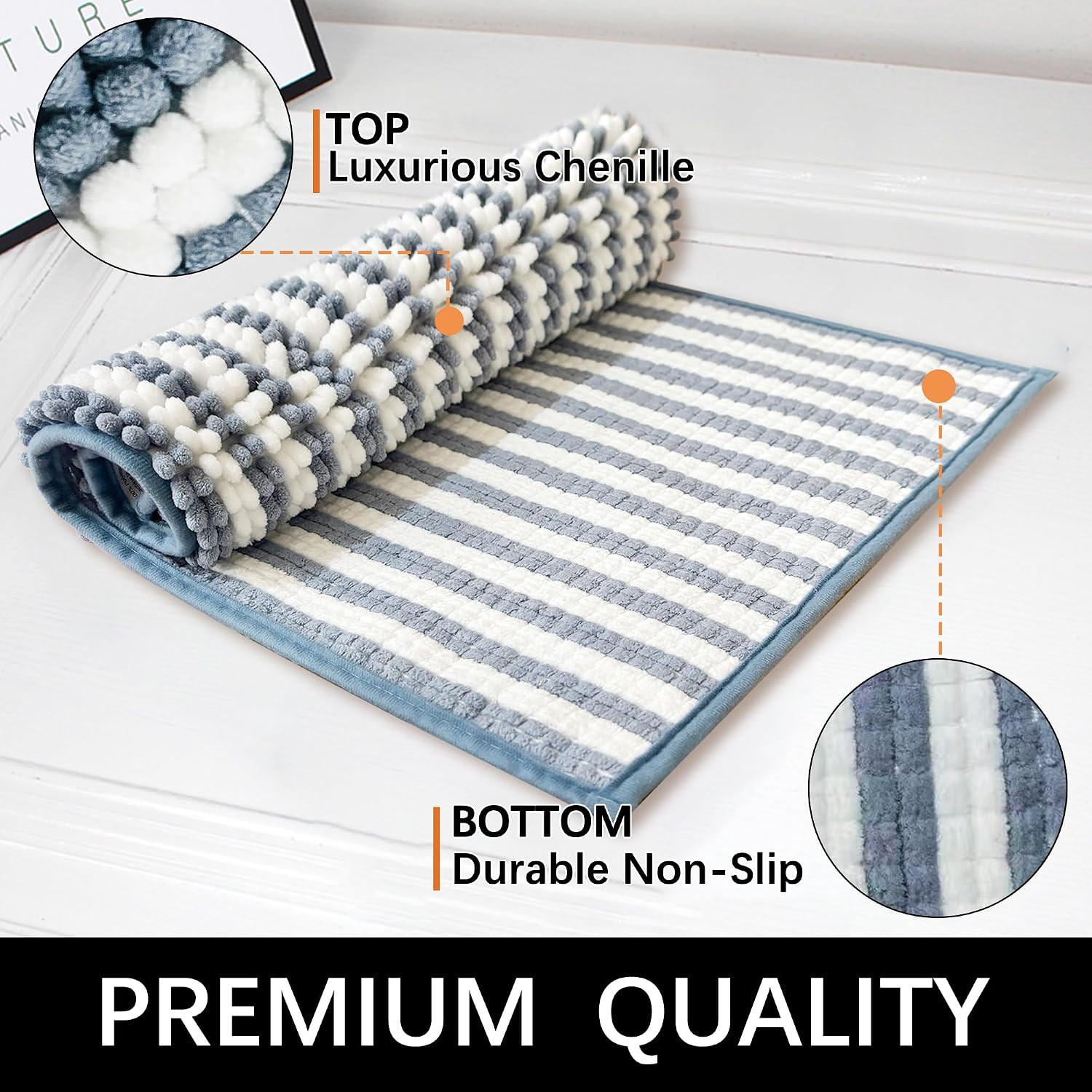 Dog Door Mat for Muddy Paws - Absorbent Quick-Dry Non-Slip Washable Chenille Pet Rug, Indoor Entryway Mat for Front Door & Crate (Blue, 36" L*24" W)
