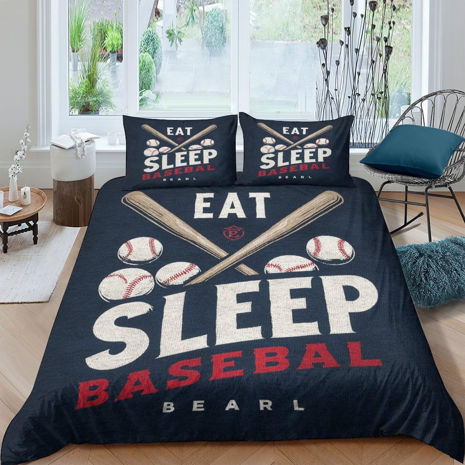 Ctjqhvkz Style-1 3D Printed Eat Sleep Baseball Fitted Sheet Microfiber Soft Non-Slip Bed Cover For Bedroom Dorm Decor Single（135X200cm）