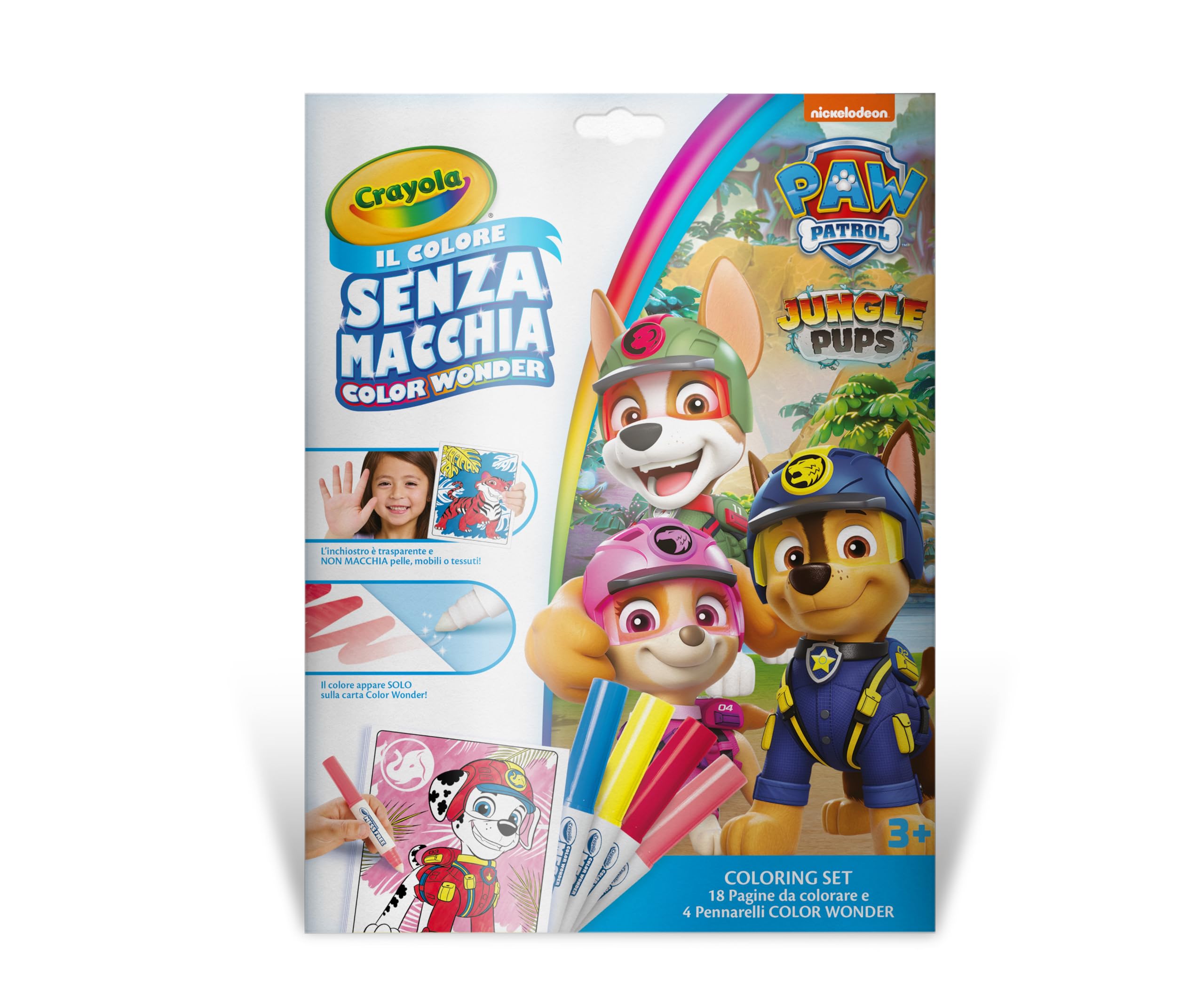 CRAYOLA - Color Wonder, Coloring Set con 18 Pagine da colorare e 4 Pennarelli Senza Macchia, soggetto Paw Patrol, Attività Creativa per Bambini, età 3,4,5 Anni, cod. 25-2909