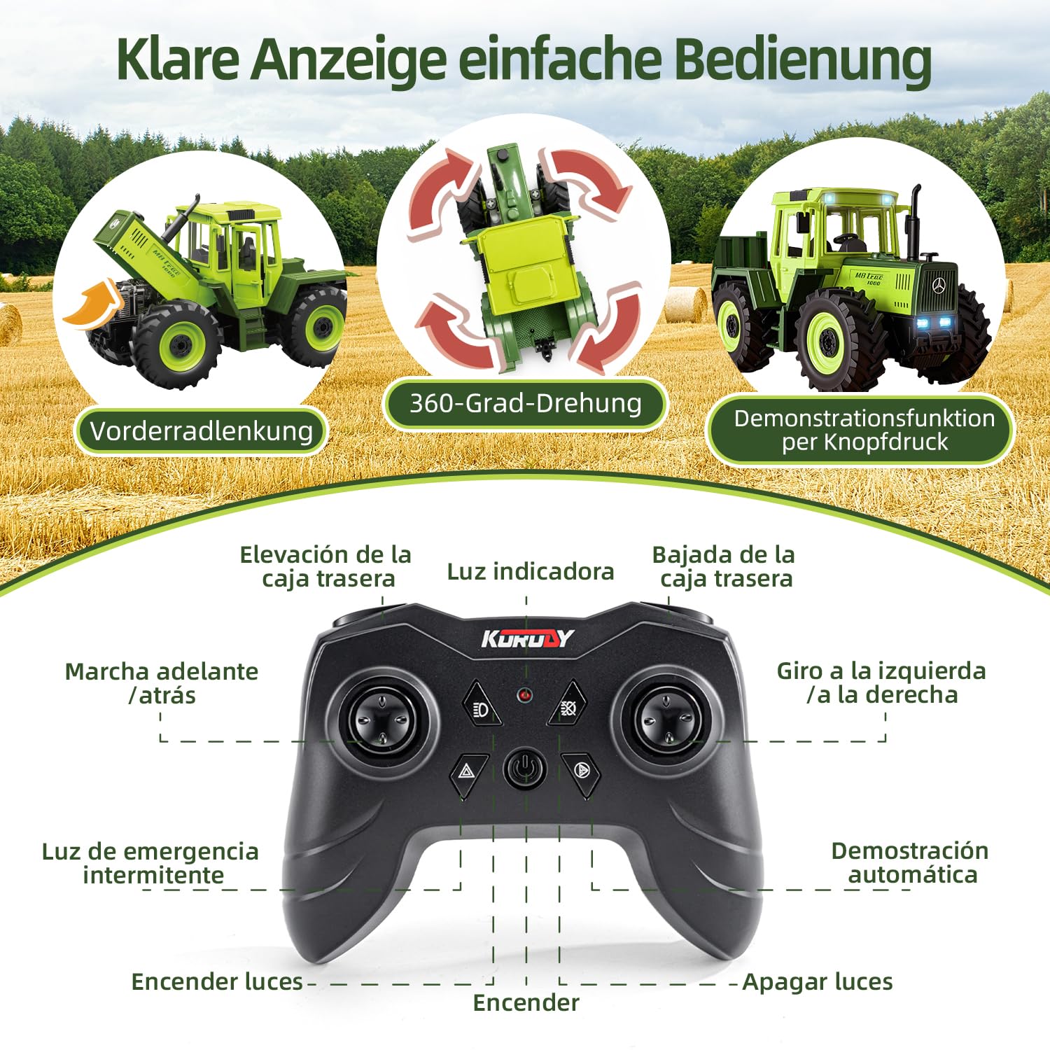 Ferngesteuerter Traktor Spielzeug ab 3 Jahre Mercedes-Benz MB-trac 1000 | Spielzeug traktor ferngesteuert, traktor mit anhänger spielzeug, farm spielzeug，Geschenk für Kinder Jungen ab 3 4 5 6 8 Jahre