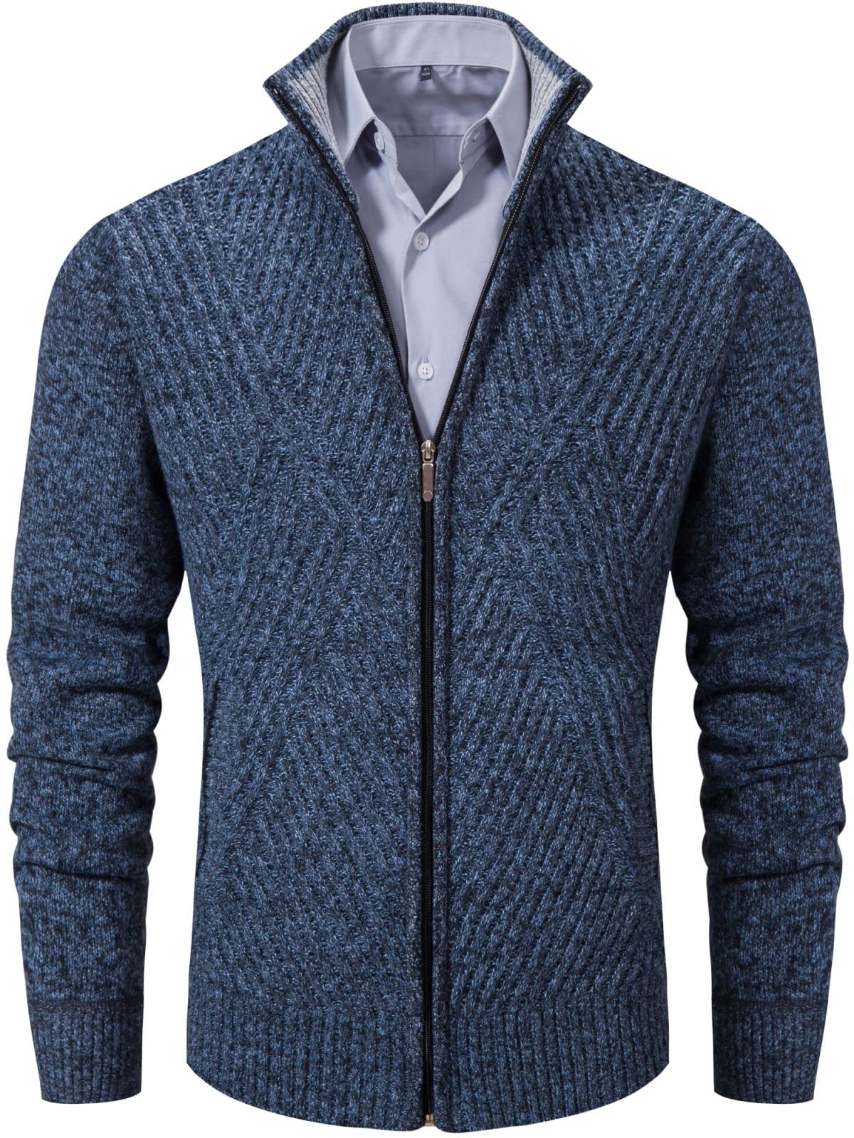 VtuAOL Men's Cardigan Sweaters Full Zip Sweaters Stand Collar Casual Knitted Cardigan with Pockets