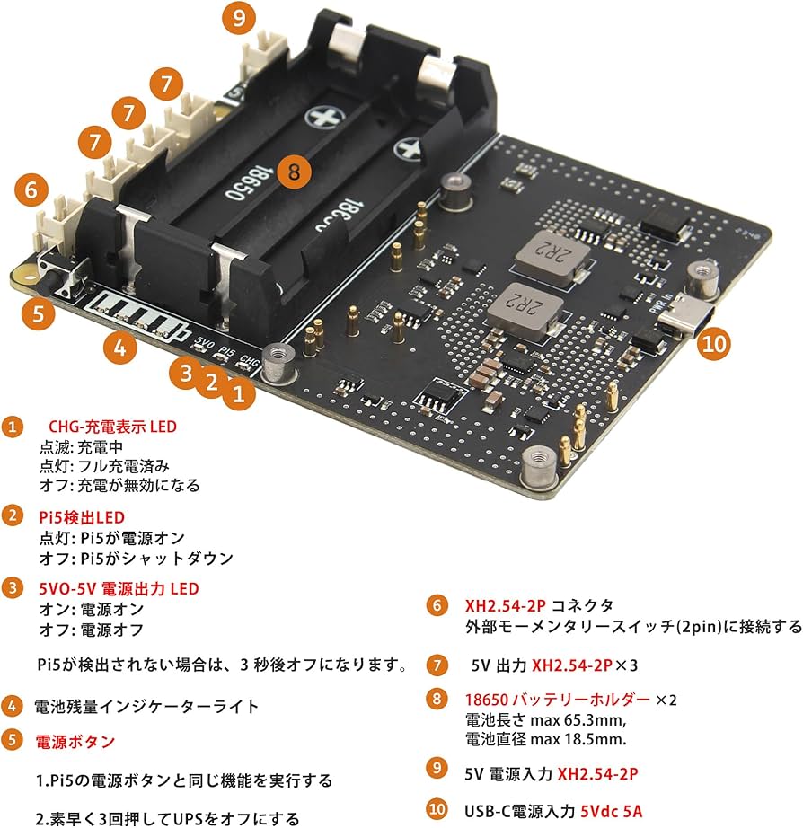 Amazon.co.jp: Geekworm Raspberry Pi 5 UPS 電源管理拡張ボード