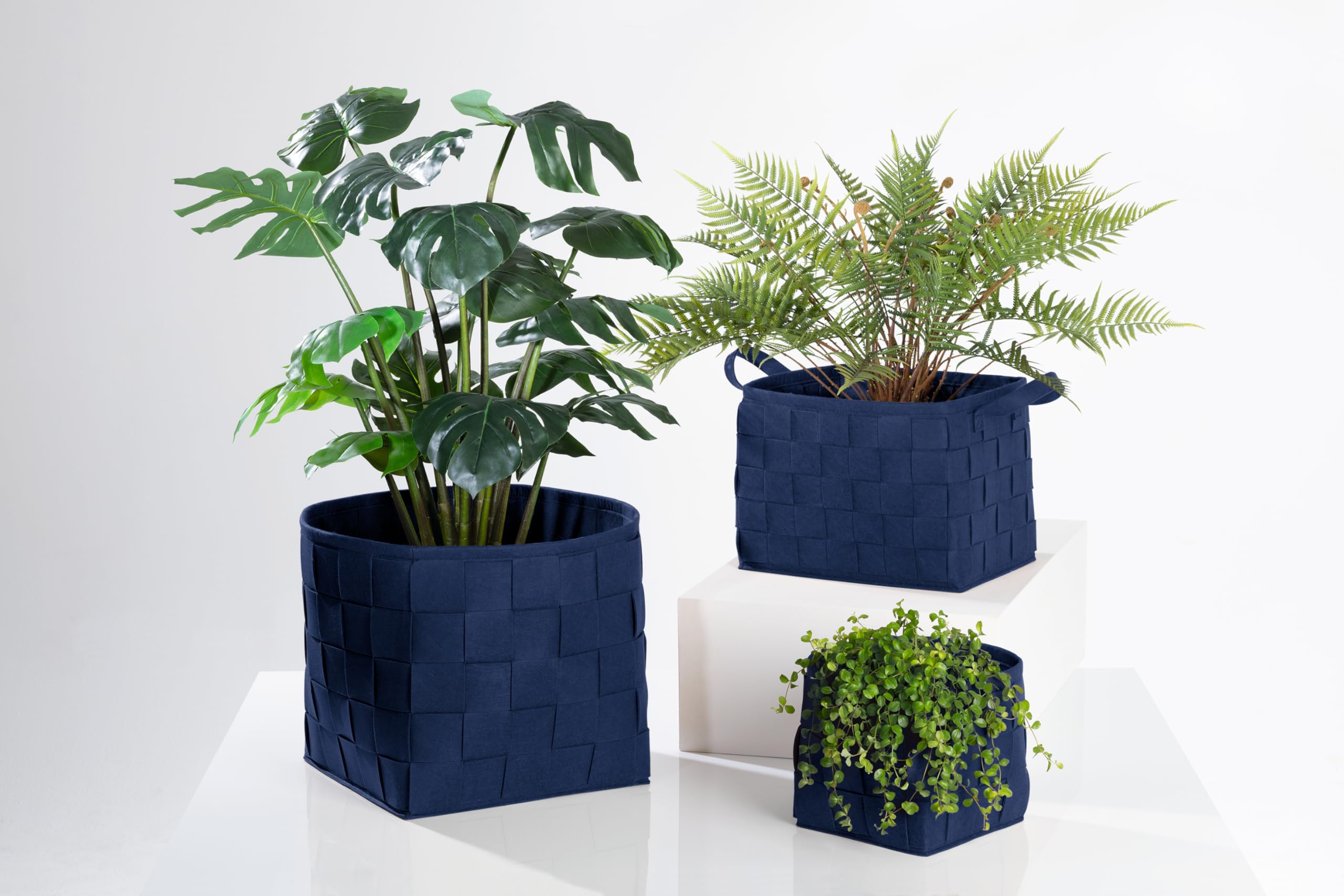 Cesta in feltro 24x24x24 cm | Ideale per legna da camino e riviste | Resistente e versatile | Cesta pieghevole adatta per scaffali [Blu scuro]
