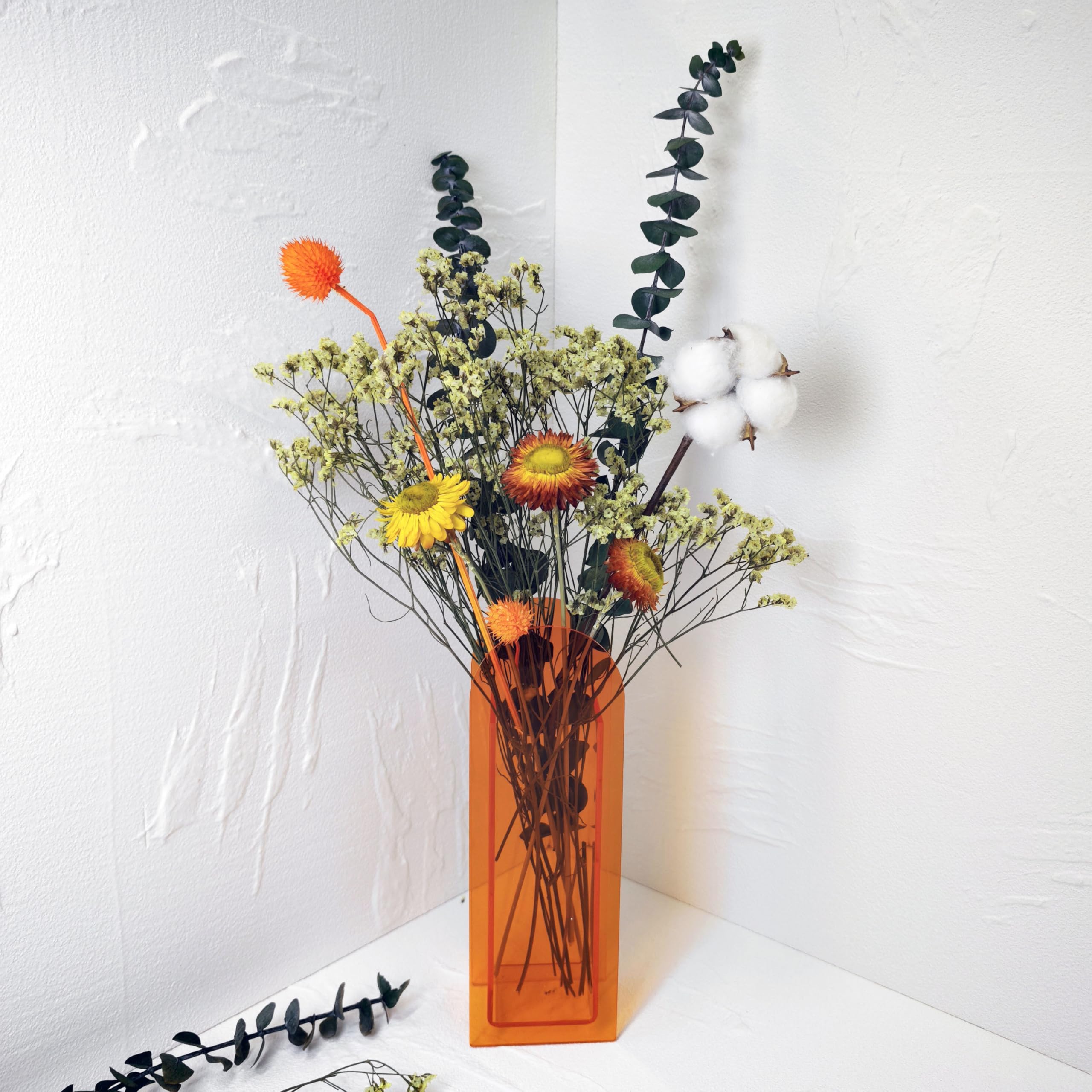 Photo 1 of ?Acrylic Vase Creative Gifts Minimalist Design Wedding Centerpiece Home Office Decor Elegant Floral Display Stand(Not Including Flowers) (Full-Orange, 1PCS)