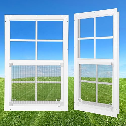 18”×27” Shed Window 2 Pack, Flush Mount Window with Clear Tempered Glass, Household Metal Sliding Window, Small Window for Shed Replacement Barn Garage Basement Greenhouse Poultry Pet Cabin Treehouse