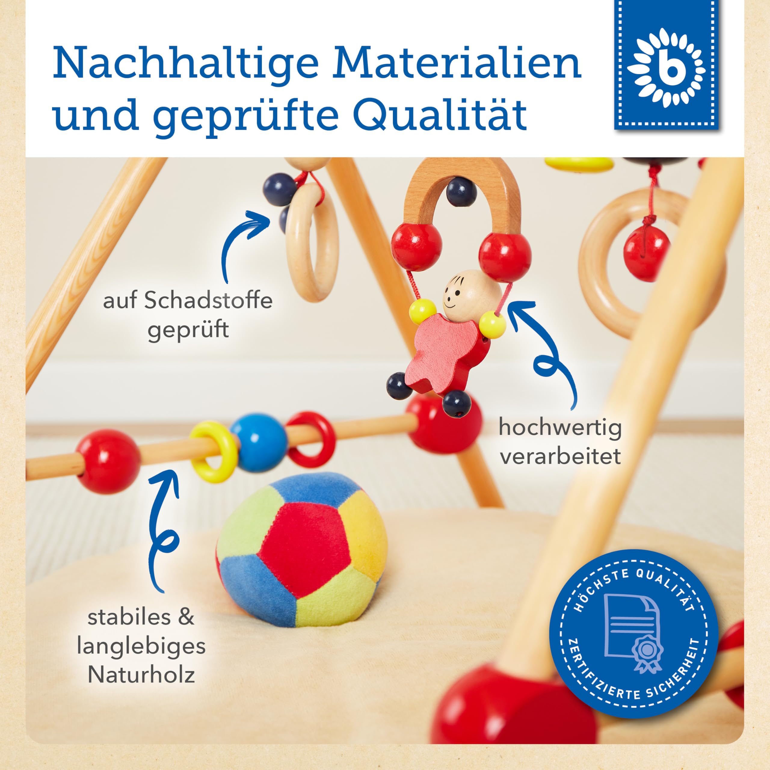 Bieco Spieltrapez höhenverstellbar | Spielbogen Baby Holz | Spielebogen Holz Baby | Spieltrapez Holz | Baby Mobile Holz | Activity Center Baby Gym | Holzspielzeug Baby | Baby Spielzeug